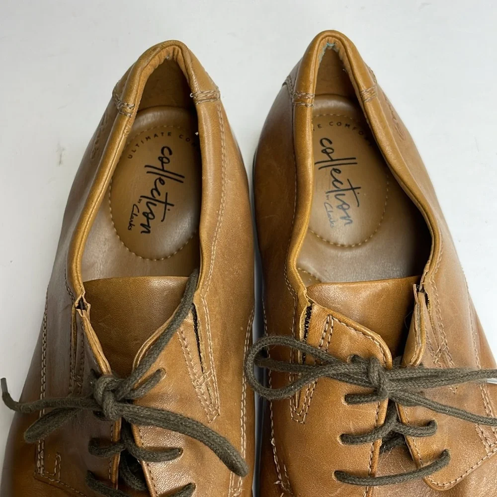 CLARK’S Collection Men’s TILDEN TIP Oxford Leather Shoes Dark Tan Lace Up 10M